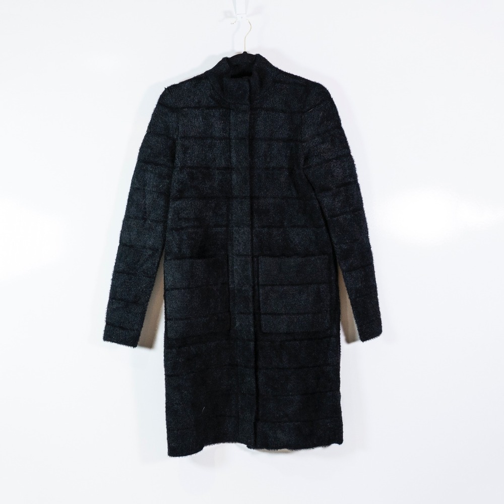 J. McLaughlin Faux Vegan Fur Collared Snap Button Jacket Coat Solid Black XS
